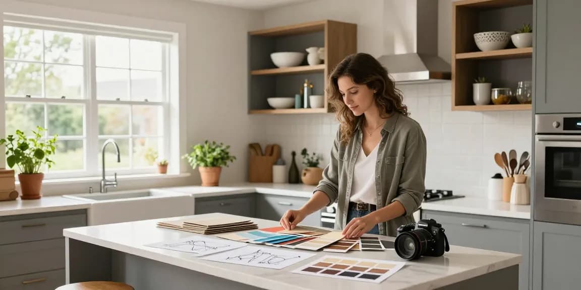 Stylish kitchen renovation scene showcasing design elements and swatches