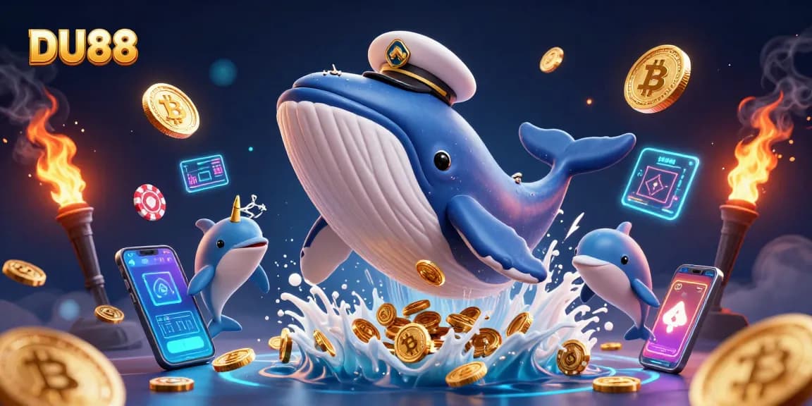 Join the fun at DU88 with a whale breaching through coins while dolphins perform with poker chips.