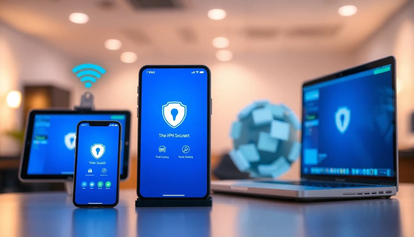 快连下载 VPN app interface shown on multiple devices, symbolizing security and global connectivity.