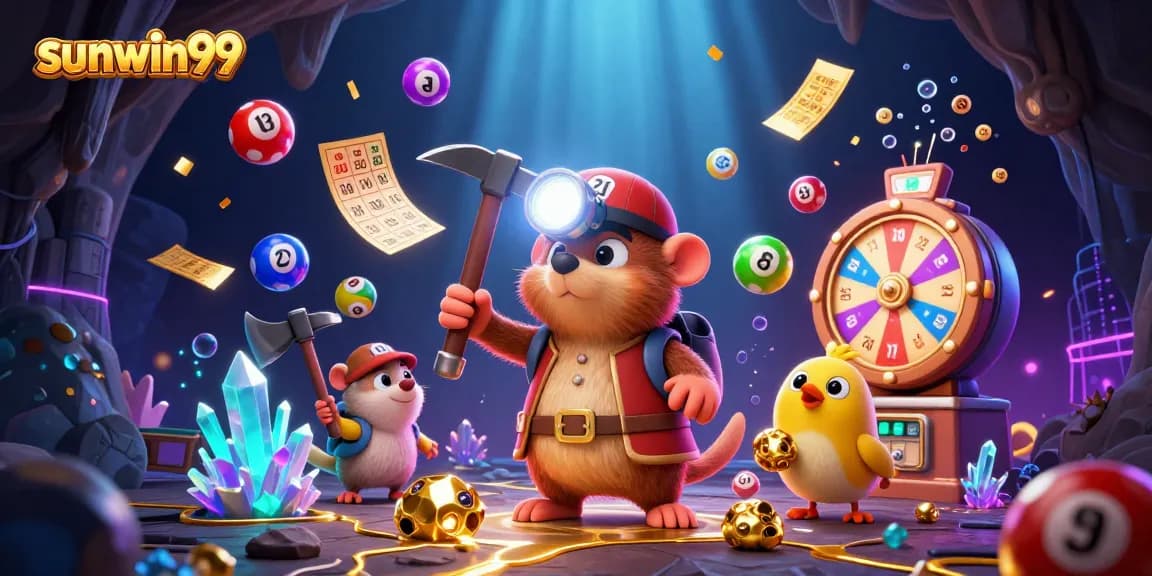 Experience winning excitement with sunwin99 in a vibrant 3D casino scene filled with lottery elements.