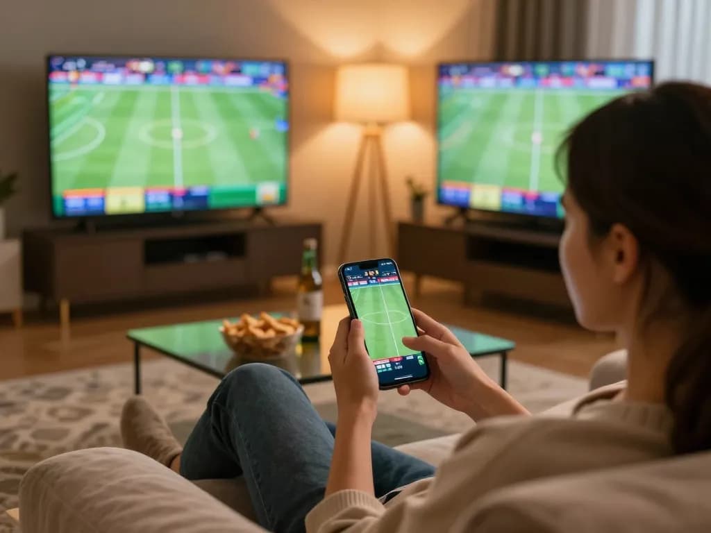 SX88 online betting experience with a person placing bets on smartphone in a cozy living room setting.
