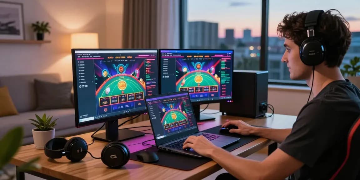 Experience thrilling non UK casinos at https://rcnhca.org.uk with a gamer enjoying vibrant live games in a cozy, modern setting.