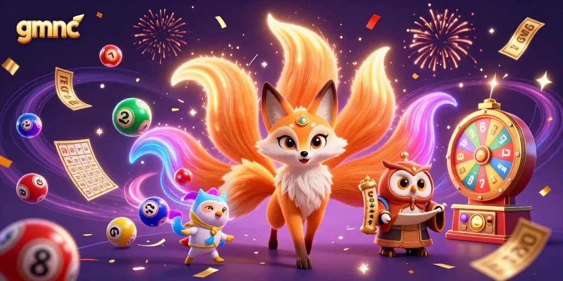 Join the magic of gmnc with a glowing nine-tailed fox and wise owl in a vibrant gambling kingdom.
