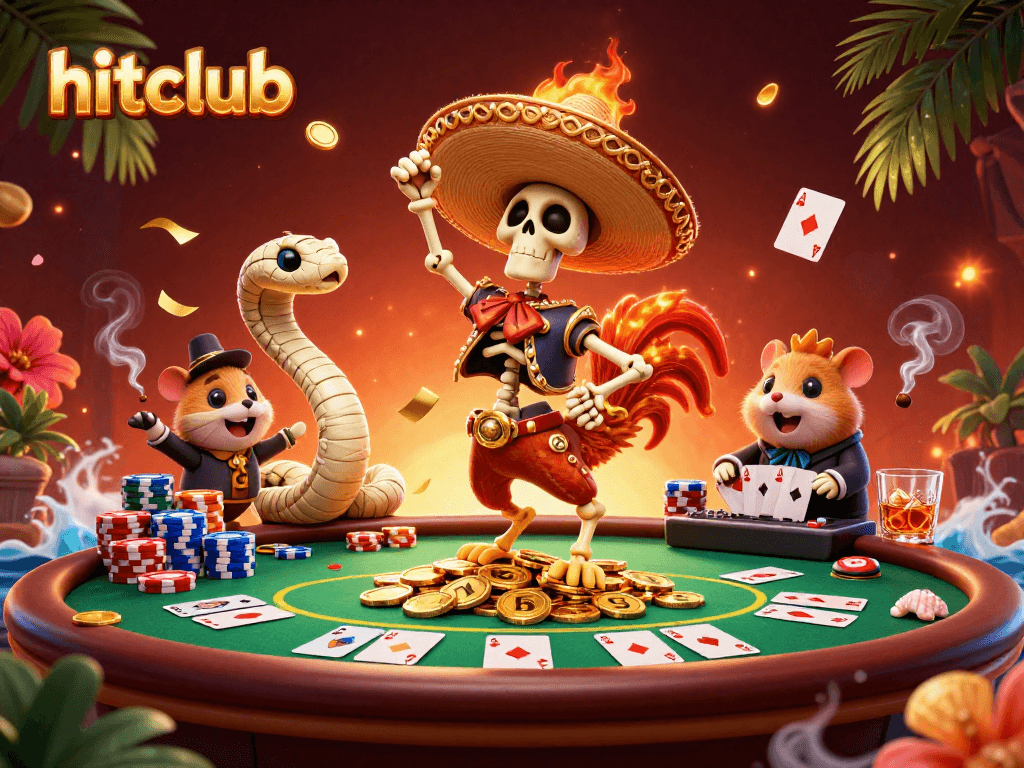 Experience exciting gaming with hitclub featuring animated characters in a vibrant casino scene.