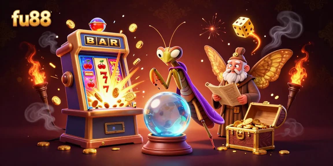 fu88 presents thrilling casino magic featuring fortune tellers, jackpots, and colorful game symbols.