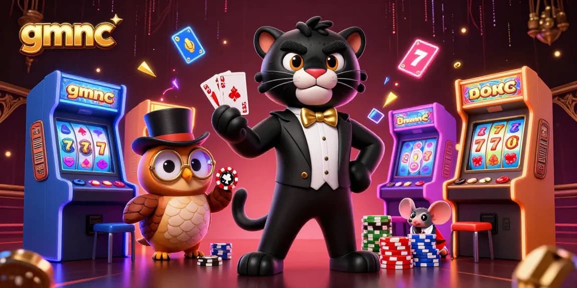 Engage in thrilling card games with gmnc logo as a stylish black panther elegantly deals cards.