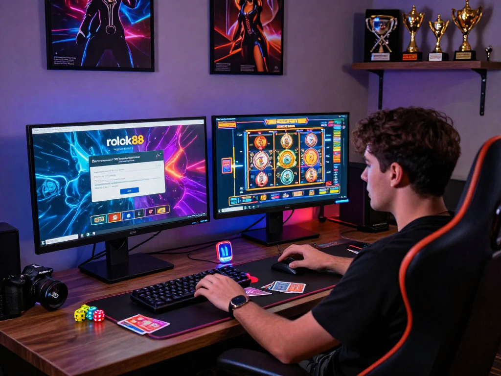 Experience the excitement of rokok88 login in a modern gaming setup with vibrant visuals.