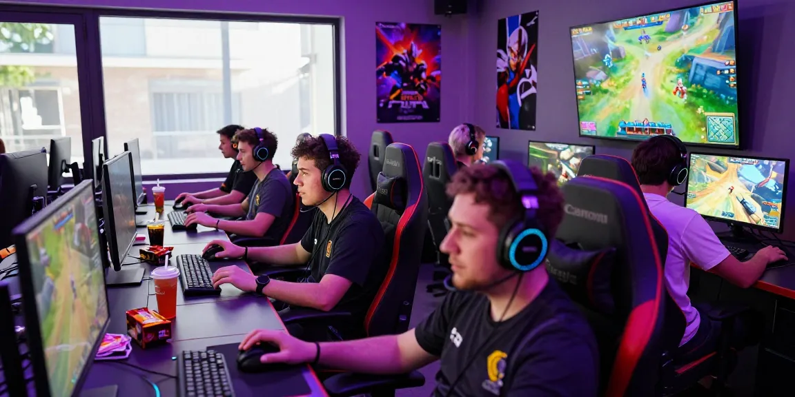 Engaged gamers playing rokok88 multiplayer strategy game in a vibrant room.