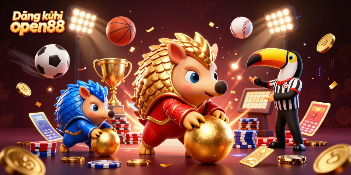 Engage in thrilling wins at Đăng ký open88 with dynamic pangolin rivals in a vibrant 3D casino scene.