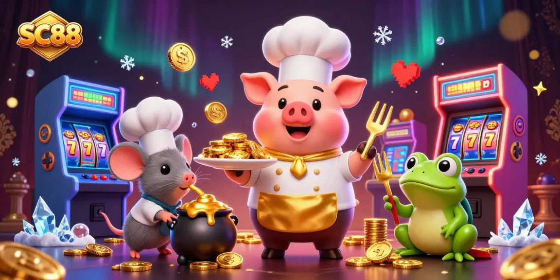 Experience winning thrills with SC88 by spinning jackpot reels and collecting gold coins in this vibrant casino scene.