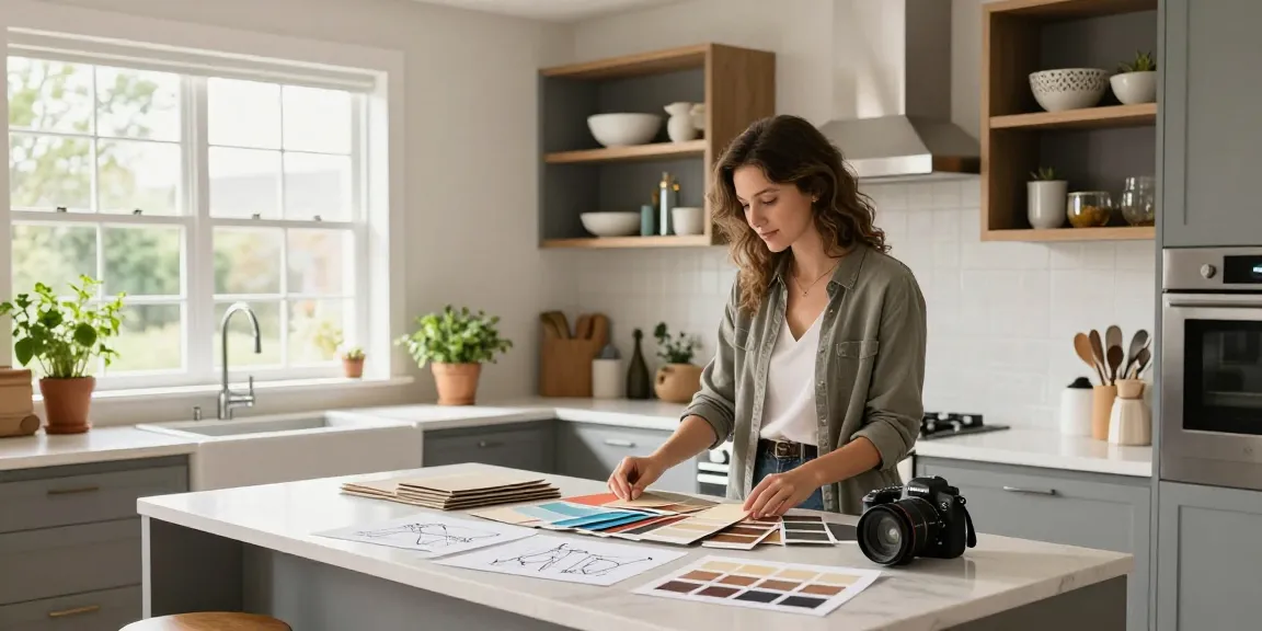 Stylish kitchen renovation scene showcasing design elements and swatches