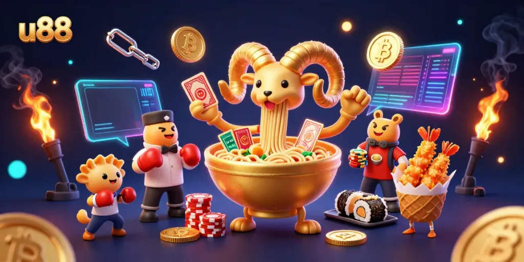 Engage with u88's vibrant casino scene featuring colorful characters and exciting gaming elements.