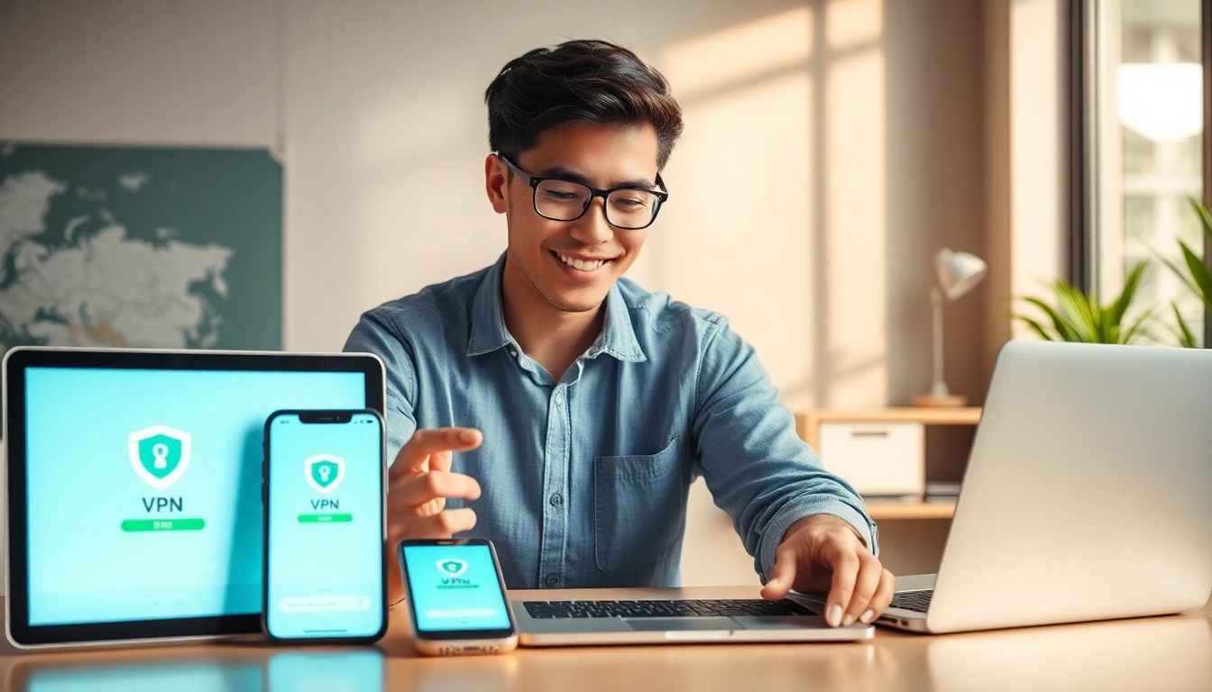 快连下载: A user-friendly digital interface displaying the 快连 VPN app on multiple devices, symbolizing global connectivity and security.