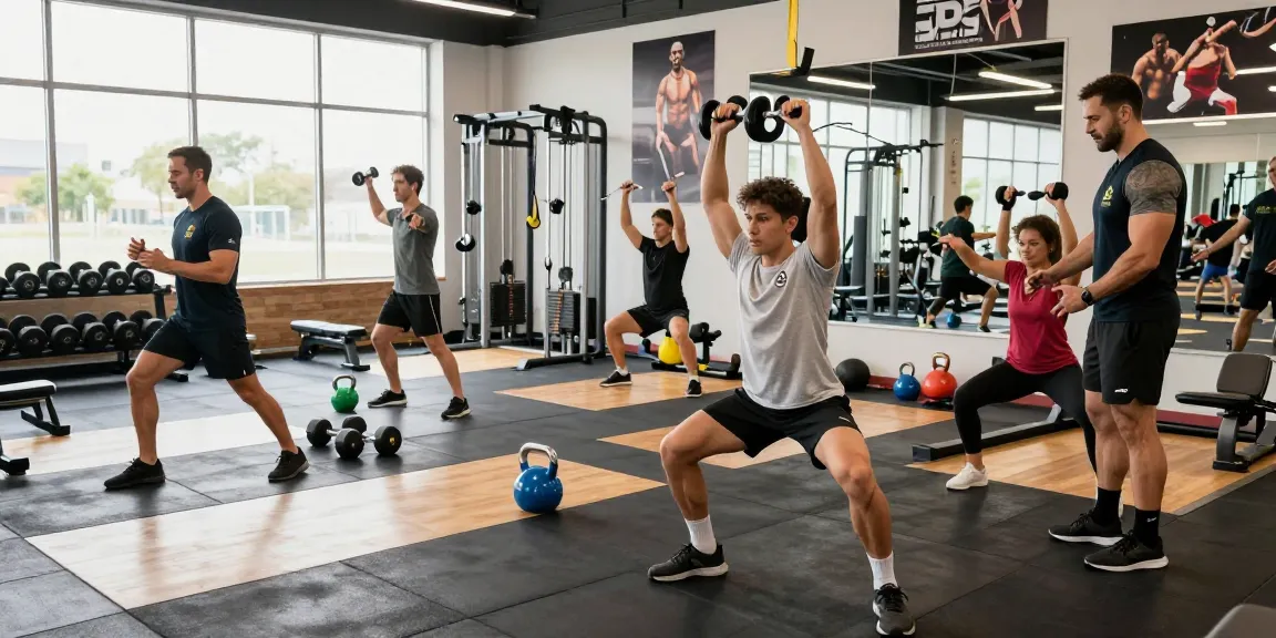 Athletic individuals training in a modern gym environment, showcasing the energetic atmosphere of the Steroide Boutique fitness scene.