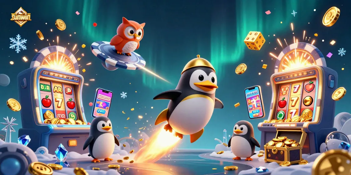 Watch the sunwin penguin soar towards jackpot-filled adventures in this vibrant 3D casino universe.