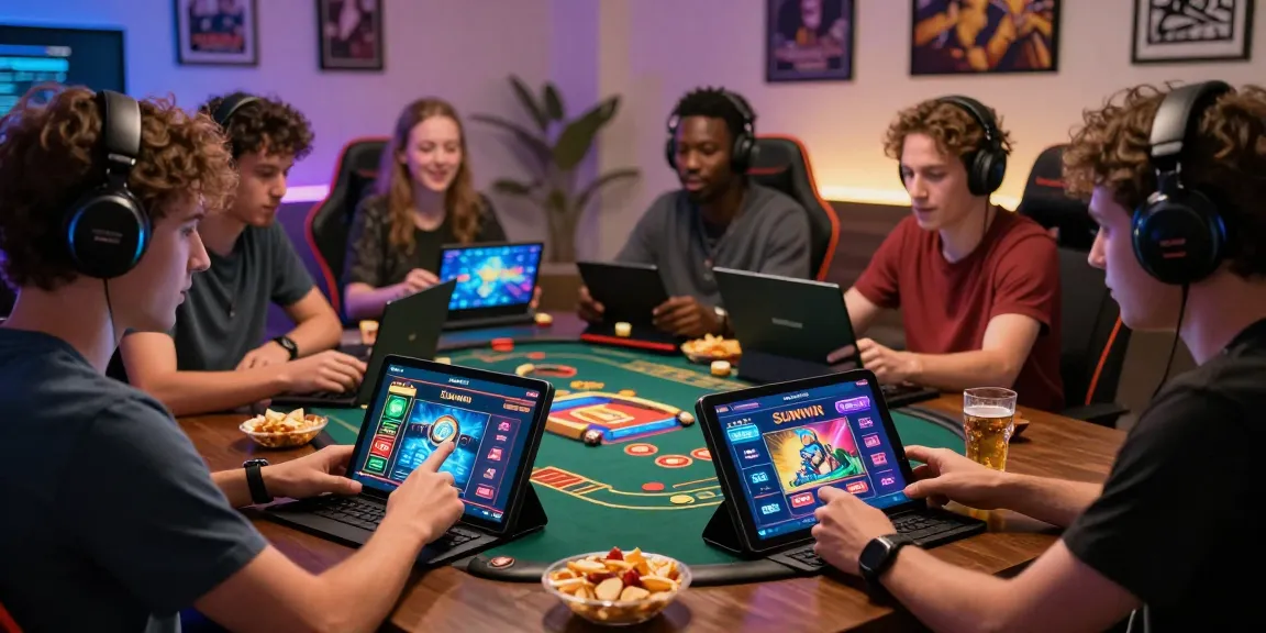 Players engaging in exciting gaming action featuring the Sunwin apk on smartphones and tablets in a vibrant setting.