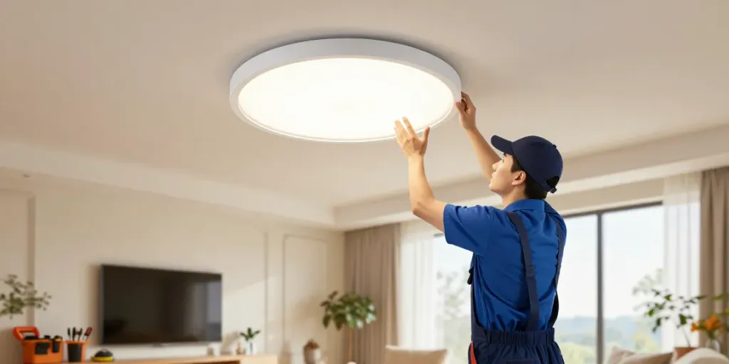 Lustra LED instalată de un profesionist local într-o cameră modernă, servind comunitatea sănătoasă.