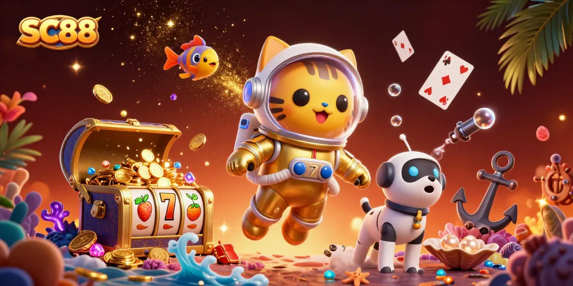 Win exciting rewards at SC88 with a 3D casino illustration showcasing unique gambling elements.