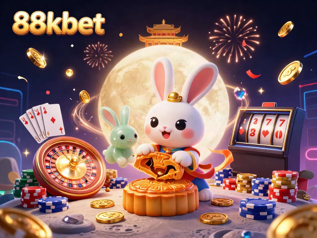 Win big with 88kbet in a vibrant casino-inspired lunar scene featuring magical elements.