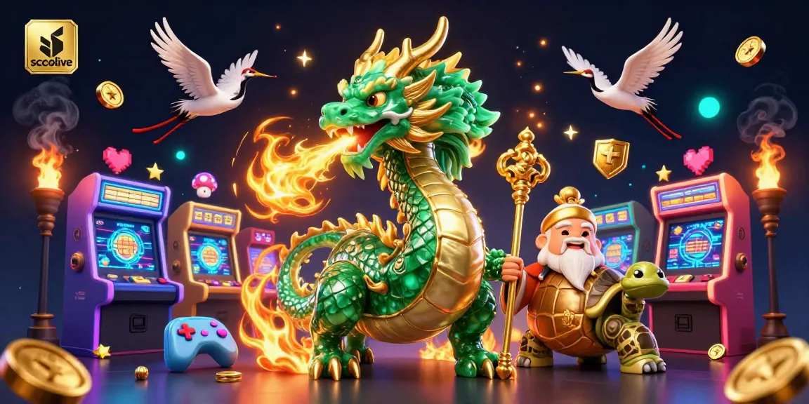 Socolive showcases epic gaming moments with jade dragon, wise turtle sage, and flying cranes.