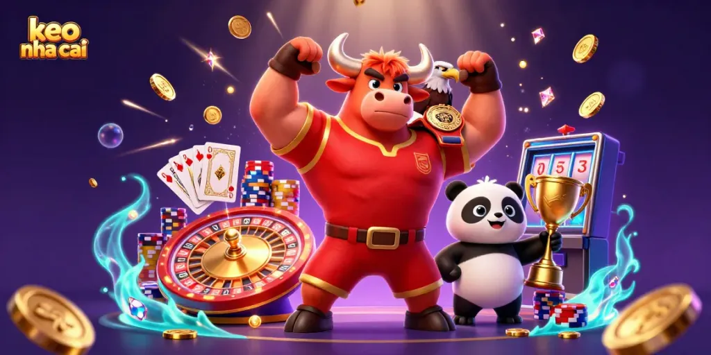 Experience the thrill of keo nha cai with vibrant characters celebrating casino wins.
