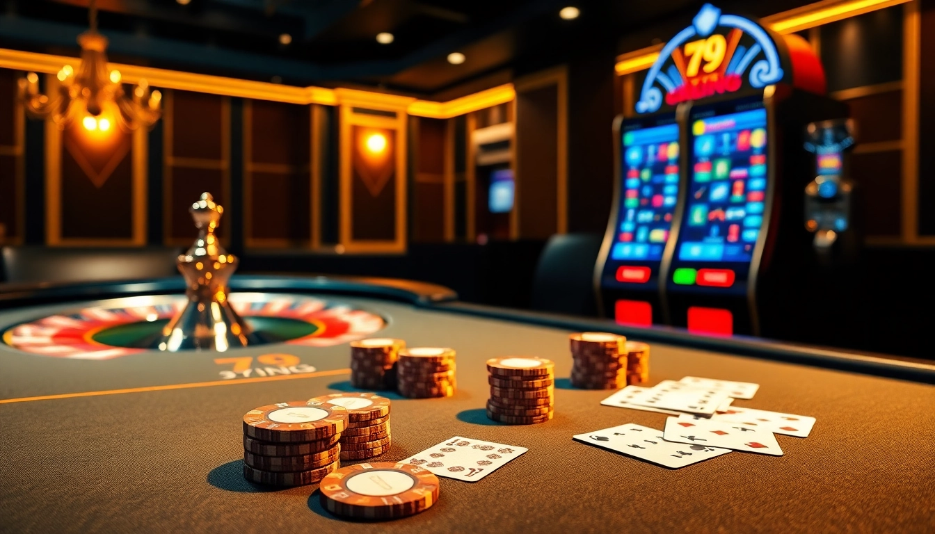 Experience high-stakes action at 79king's luxurious casino, featuring a vibrant poker table.
