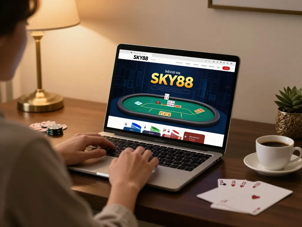 Engaging in online gaming at nhà cái SKY88 while managing betting strategies in a cozy home environment