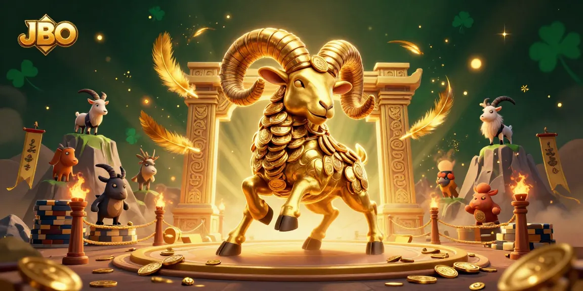 JBO enhances your odds in a vibrant casino scene featuring golden ram and dynamic game elements.