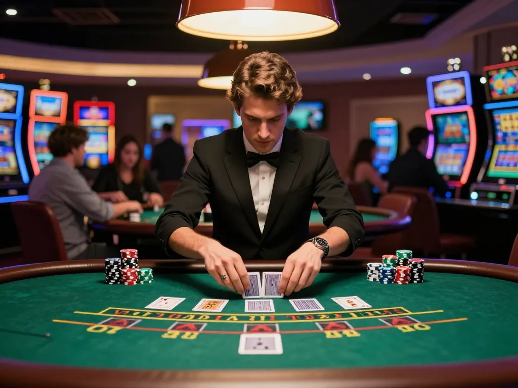 Engaged player at a blackjack table in an upscale casino showcasing strategic gameplay at Trang hitclub.