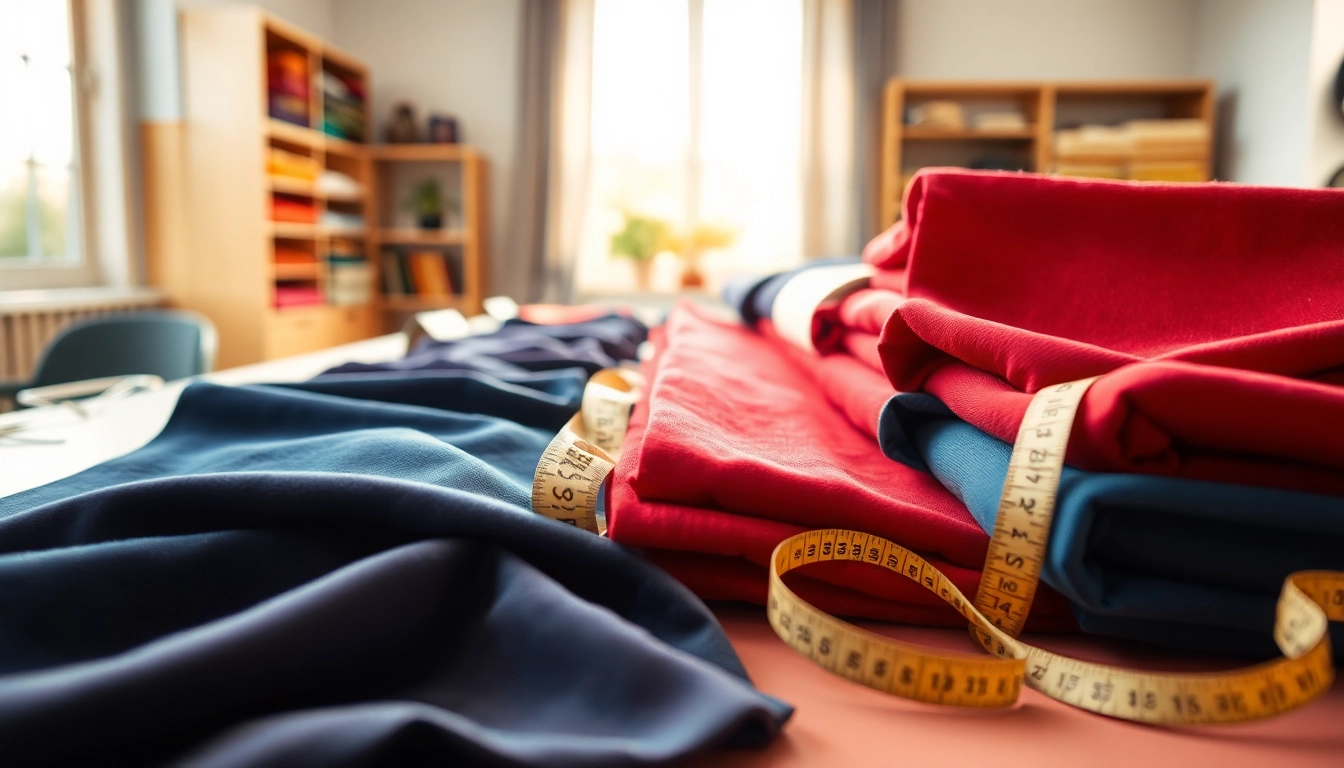 Koop stof per meter met diverse stoffen samples op een frisse werkplek.