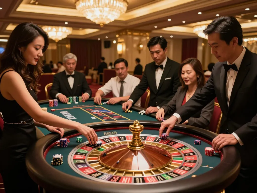 Players engaging at the RR88 roulette table with vibrant excitement, showcasing the energy of casino gaming.