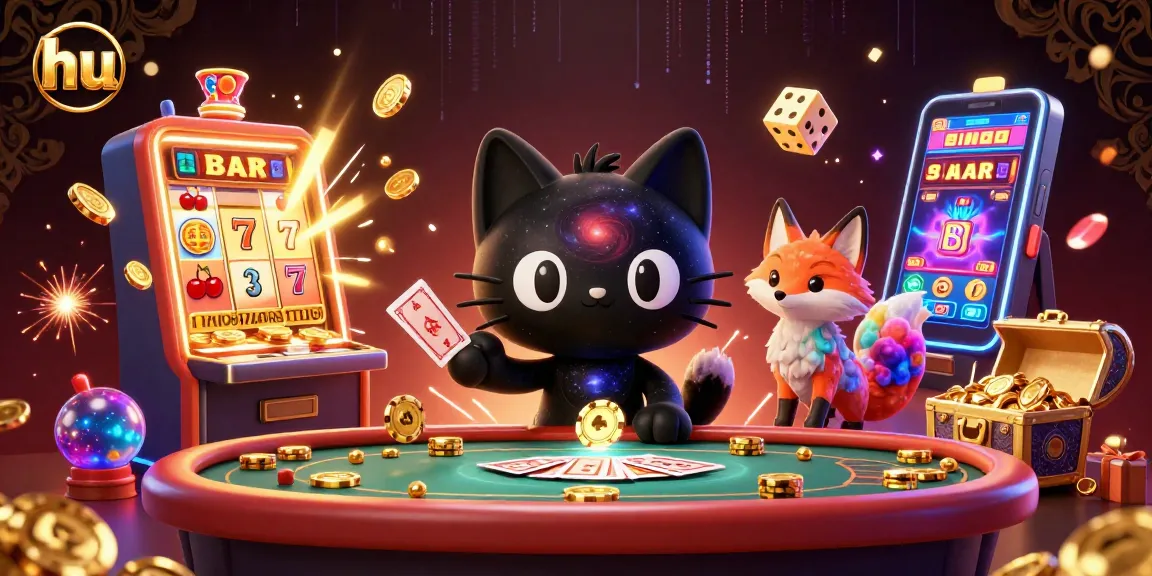 Engage in vibrant slots action at hu's cosmic casino with lively 3D characters and game elements.