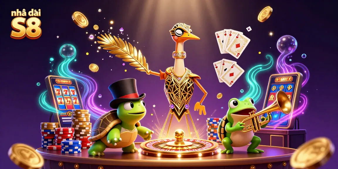 Experience thrilling gameplay at Nhà cái S8 with our dynamic casino illustration showcasing vibrant characters and classic gaming elements.
