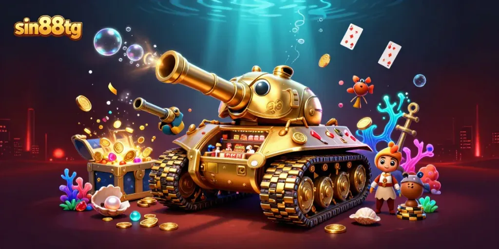 Experience thrilling gameplay at sin88tg with a dynamic casino scene filled with confetti, gold coins, and vibrant colors.