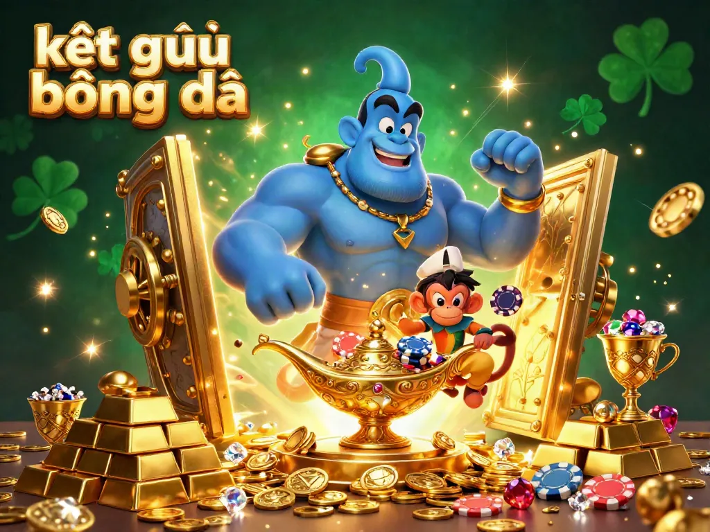 Engage with exciting kết quả bóng đá and dynamic winning visuals featuring a genie, monkey and gambling motifs.
