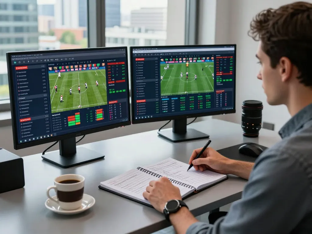 Dynamic sports betting scene illustrating keo nha cai analysis with live data and charts.