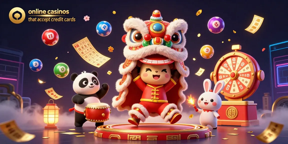 Engage with online casinos that accept credit cards featuring dynamic characters and vibrant game elements in a festive scene.