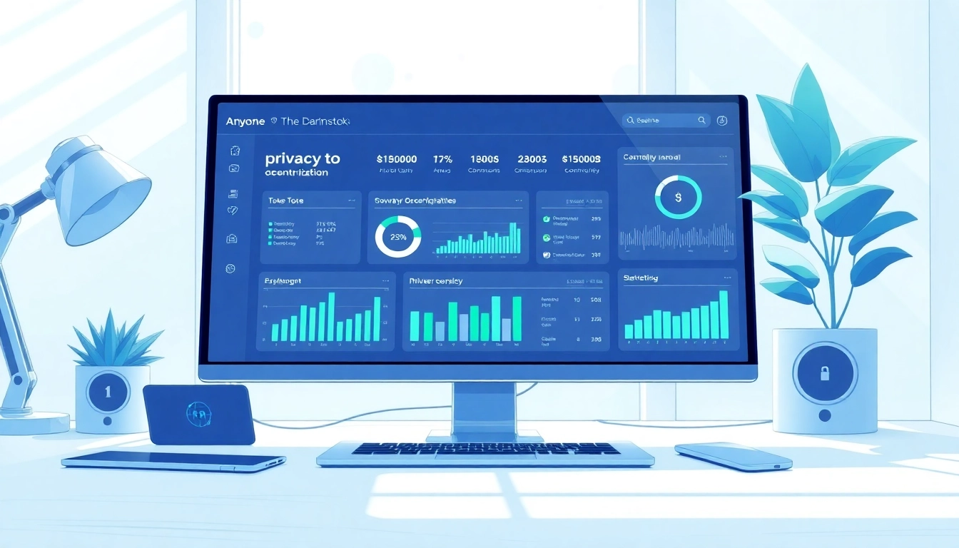 Anyone Dashboard showcasing real-time privacy statistics and user-friendly interface in a modern workspace.