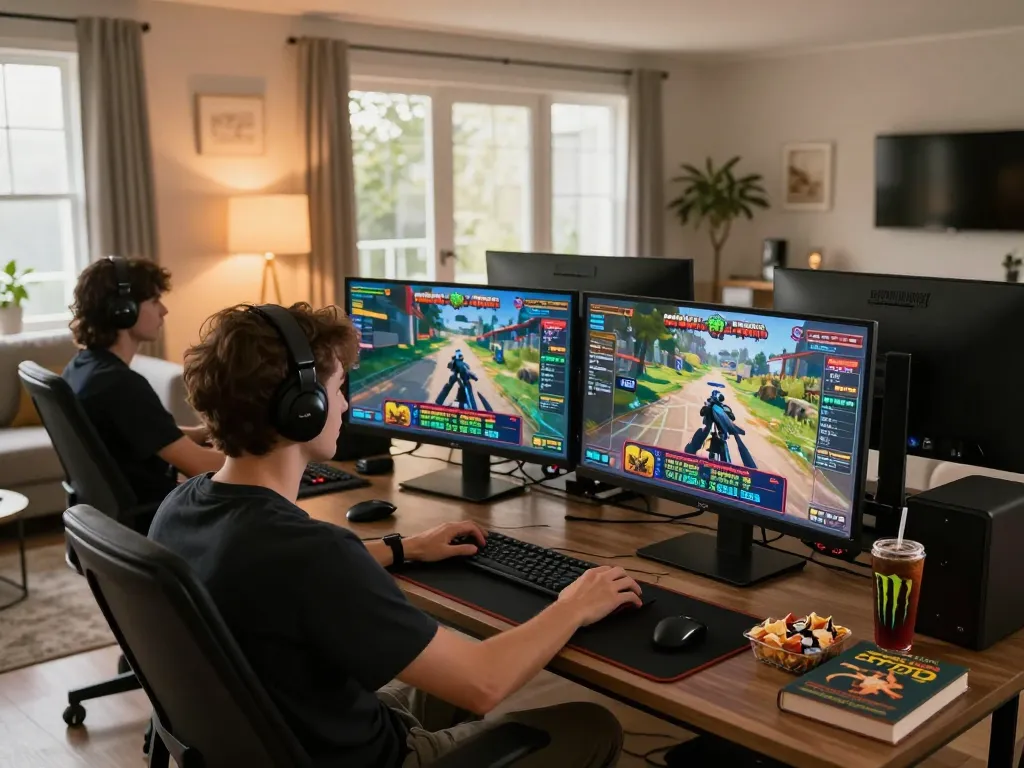 Playing online games at home on https://lc88.it.com/ with multiple screens showcasing exciting casino options.