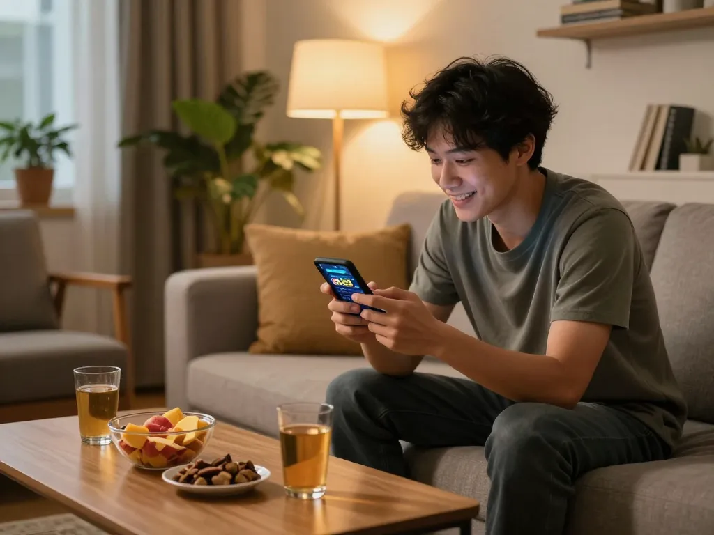 Betting excitement with SC88 BET app on smartphone in cozy home environment