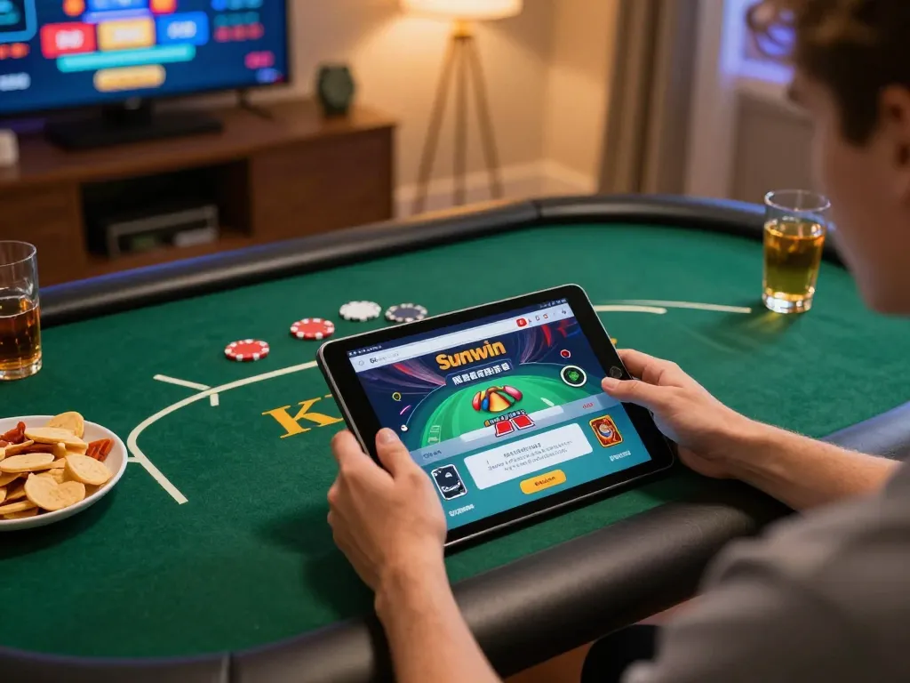 Engaging with the Sunwin app on a tablet for an immersive online gaming experience.