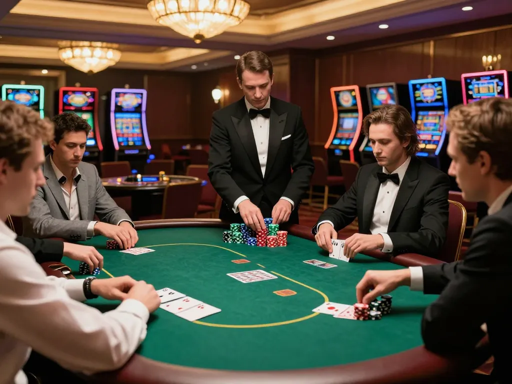 Players engaging in a high-stakes poker game at XX88 casino, showcasing strategic gameplay and vibrant chips.