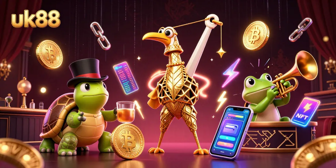 Play exciting games at uk88 casino featuring vibrant characters and glowing crypto elements