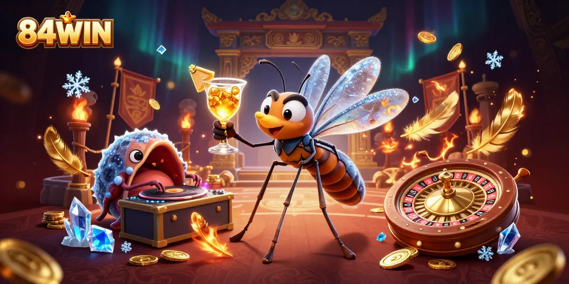 Win big with 84WIN in this vibrant casino scene featuring live entertainment and games.
