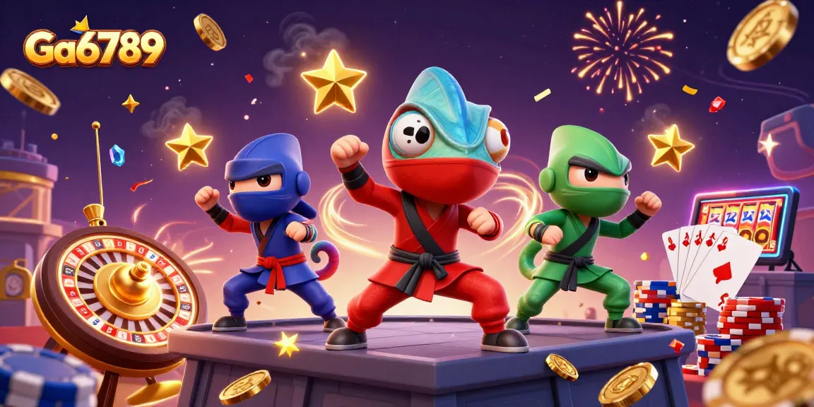 Experience the thrill of Ga6789 with dazzling chameleon ninjas in a vibrant casino scene.