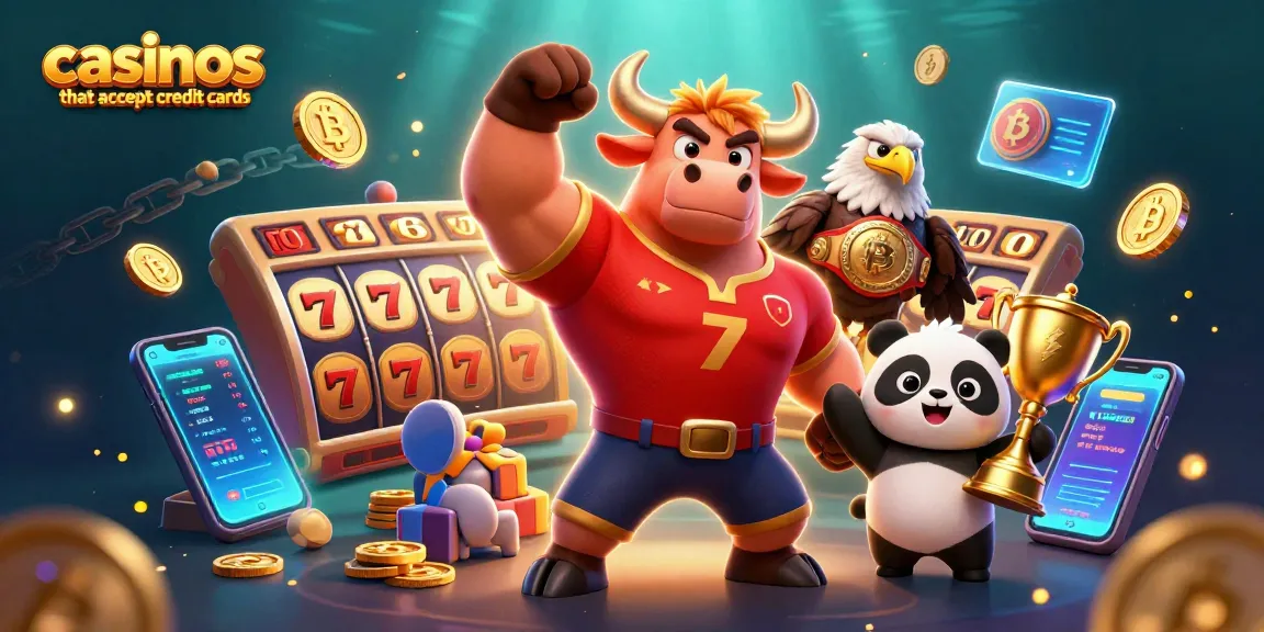 Explore vibrant action at casinos that accept credit cards with featured characters and game symbols.