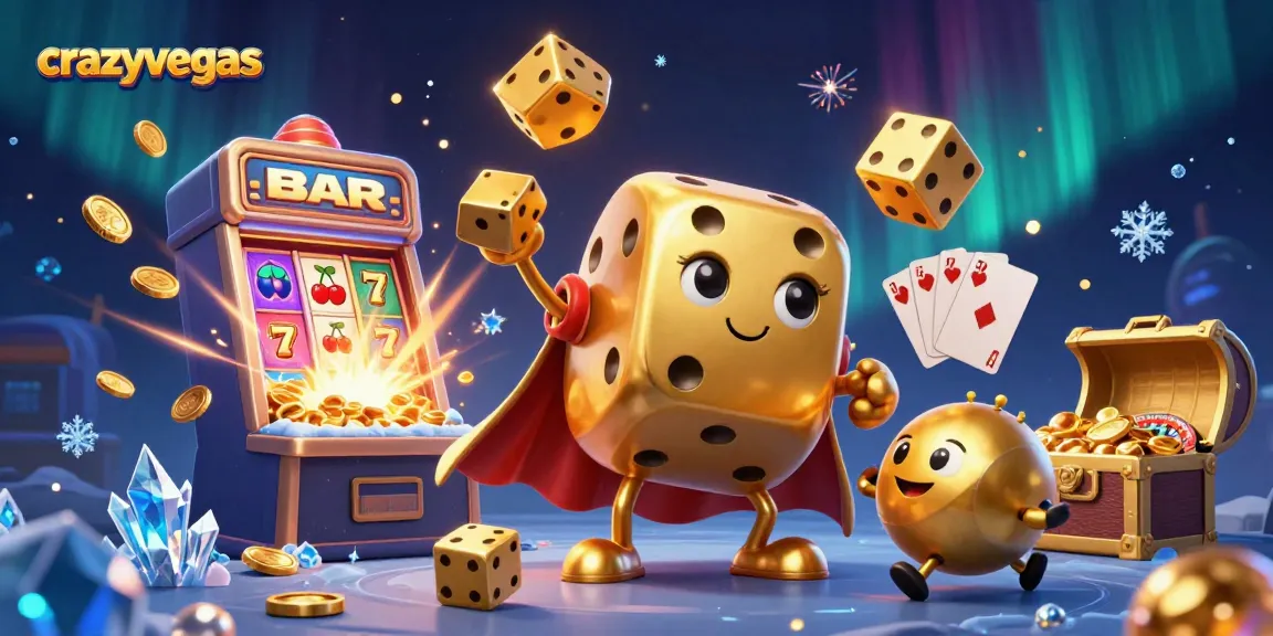 crazyvegas showcases a thrilling scene with golden dice juggling, jackpot explosions, and vibrant gaming elements.