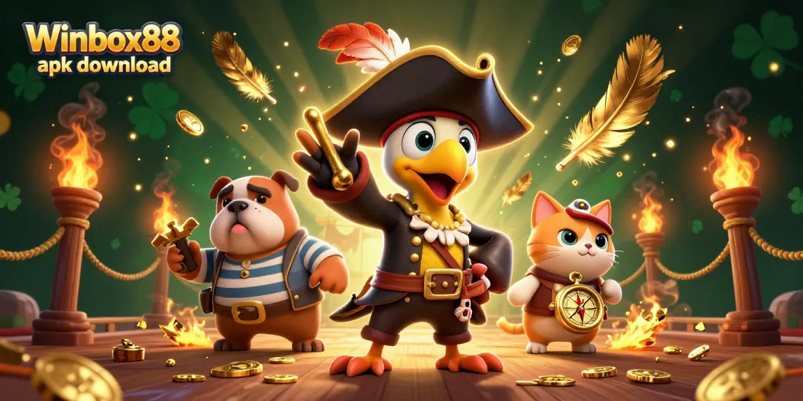 Experience the thrill of Winbox88 apk download with a vibrant pirate-themed casino illustration.